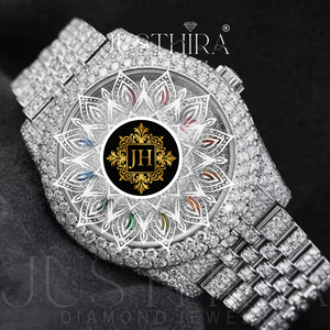 JUSTHIRA Men's Luxury Hip Hop Quartz <b>Diamond</b> Stainless Steel <b>Watch</b> with Sapphire Crystal Water Resistant For Party And Events - Product Image 4