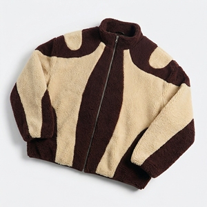 Veste en sherpa à empiècements en gros |   Polaire rétro bicolore crème et marron foncé |   Fournisseur OEM de vêtements d'extérieur confortables - Product Image 1