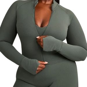 Women's Green Long Sleeve Jacket High Neck Fitted Activewear Gym Workout Sports <b>Top</b> Slim Fit Athletic Jacket Custom OEM Apparel - Product Image 3