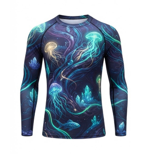 เสื้อรัดรูปแขนยาวสำหรับผู้ชาย ลายพิมพ์แบบ Heat-Transfer ป้องกันรังสียูวี UPF50 ลายแมงกะพรุน เสื้อกีฬา โพลีเอสเตอร์/สแปนเด็กซ์ - Product Image 2