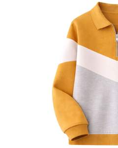 Sweat-shirt à col zippé pour femme, jaune moutarde, blanc, gris, color block, en polaire, pull décontracté, chaud pour l'hiver, streetwear, coupe oversize - Product Image 3