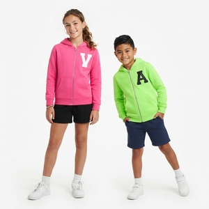 Veste polaire à capuche zippée pour garçons et filles, sweat-shirt chaud à fermeture éclair intégrale pour enfants, vêtements d'extérieur - Product Image 1