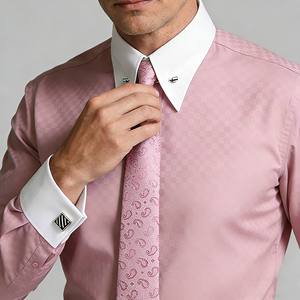 Camisa de Vestir para Hombre con Logotipo Personalizado, de Fibra de Bambú, Tejido Dobby, Cuello Imperio, Manga Larga, Color Liso, Formal para Negocios, OEM - Product Image 4