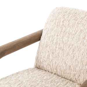 Fauteuil lounge moderne en tissu bouclé avec structure en bois massif et accoudoirs incurvés, idéal pour salon, hôtel, café. - Product Image 4