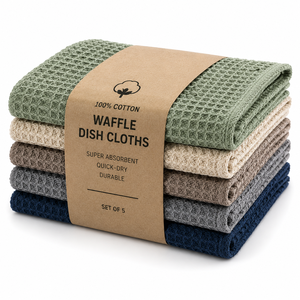 100% Cotton Waffle Square Dish <b>Cloth</b> Quick-Dry Kitchen Scrubber-Damask Woven 300-499 GSM Scouring Pad for Dishes - Product Image 5