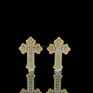 Luxury Cross Shape Lab Grown Diamond Earrings 925 Sterling <b>Silver</b> Hip Hop Jewelry - Product Image 5