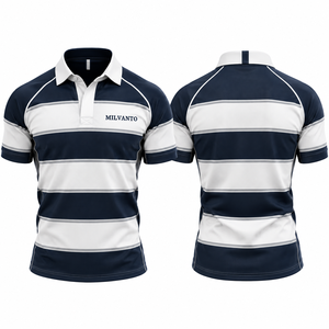 Polo de rugby personnalisé marine pour hommes et femmes, 100 % polyester, respirant, séchage rapide, anti-humidité, maillot de sport - Product Image 1