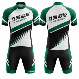 Ensemble de maillots de cyclisme personnalisés pour hommes, vert, blanc, noir, imprimé par sublimation, polyester respirant, design avec nom du club - Product Image 1