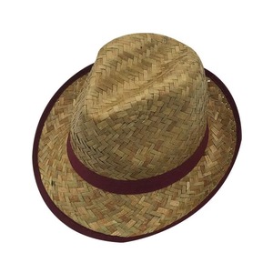 Unisex Straw Fedora <b>Hat</b> With Burgundy <b>Band</b> Casual Spring Summer Adult Wide Brim <b>Hat</b> 6-Panel Design Cowboy Baseball Cap Polyester - Product Image 1