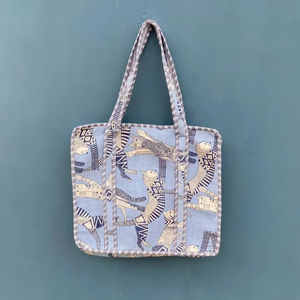 Bolso Tote de Algodón Acolchado con Correa para el Hombro, Estampado de Jungla, Estilo Boho, Capacidad de 1-1.9L - Product Image 1
