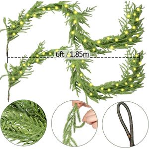 2 Ghirlande Luminose Natalizie Effetto Pino Verde Invernale, Ghirlanda Artificiale per Decorazioni da Tavolo, Caminetto e Parete - Product Image 2