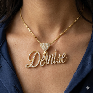 Collier personnalisable en or massif 10K style hip-hop avec écriture cursive, pendentif cœur en moissanite glacée, lettre ou nom personnalisé - Product Image 2