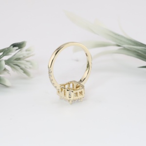 Yellow Gold Emerald Cut <b>Simulated</b> <b>Diamond</b> Alternative Bridal Ring Classic Halo Pave Eternity Wedding Band Fine Jewelry Women - Product Image 4