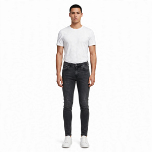 Jean en denim délavé coupe droite pour homme, taille moyenne, décontracté, à boutons, séchage rapide, respirant, écologique, export - Product Image 3