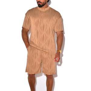 Ensemble deux pièces d'été surdimensionné et ample pour hommes, en coton épais 100%, avec t-shirts et shorts à fermeture éclair, fabrication OEM/ODM sur mesure - Product Image 5