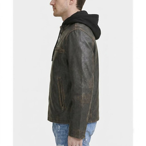 Veste en cuir véritable pour homme avec logo personnalisé, veste bomber vintage à capuche, coupe-vent, veste de motard - Product Image 3