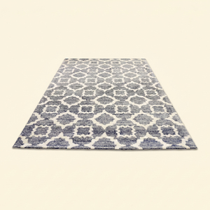 Tapis DECORDEC Indigo Rosette bleu marine ivoire en laine tuftée à la main, antidérapant, écologique, motif géométrique floral en médaillon et treillis - Product Image 2