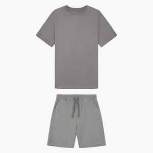 Conjunto de camiseta y pantalones cortos de punto para hombre, color gris, estilo veraniego, transpirable, 100% algodón - Product Image 1