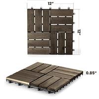 Revêtement de sol à emboîtement en bois d'acacia traditionnel minimaliste motif de damier en noyer 12 lamelles revêtement PE antidérapant pour jardin