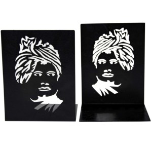 Par de sujetalibros decorativos de metal estilo Swami Vivekananda en blanco y negro para estantería, decoraciones para el hogar - Product Image 2