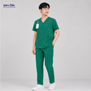 Tenue médicale homme moderne, douce, anti-transpiration, col en V, infroissable, en poly-rayonne - Product Image 2