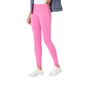 Leggings de yoga taille haute pleine longueur rose uni en Spandex Nylon sans couture avec taille élastique pour femme - Product Image 4