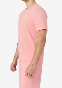 Men's Pink Cotton Crew Neck T-Shirt <b>Set</b> Casual Summer <b>Knitted</b> Solid Color Shorts and Tee Two Piece Outfit - Product Image 4