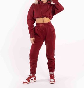 Conjunto Deportivo Rojo con Capucha para Mujer, Manga Larga, Color Sólido, Cierre con Cordón, Corte Holgado, Ropa de Otoño con Bolsillos Laterales - Product Image 5