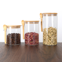 Pot de conservation en verre borosilicate de haute qualité avec couvercle en bambou naturel |   Récipient alimentaire hermétique pour le thé, le café et les épices