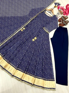 Traje Anarkali de Georgette Azul Estampado para Mujer, Corte Holgado Tradicional, Largo hasta el Suelo, Ropa Casual para Proveedor Indio - Product Image 5
