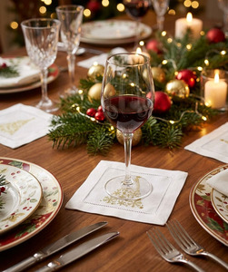 Vente en gros 100% lin sapin de Noël or flocons de neige brodés serviettes de cocktail 6x6 'serviette de boisson pour les mariages maison hôtel - Product Image 2