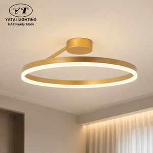 โคมไฟเพดาน LED ทรงวงแหวนสีทองทันสมัย 28W 50 ซม. ปรับความสว่างได้ พร้อมรีโมทคอนโทรล วัสดุเหล็กและอะคริลิค สำหรับห้องนอน ห้องนั่งเล่น - Product Image 1