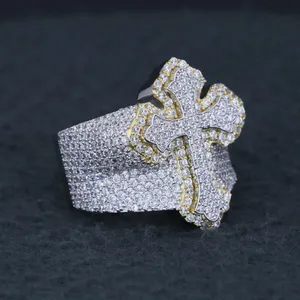 Iced Out Cross Moissanite Diamond Gold plated <b>Ring</b> Wide Band Pavé Jewelry <b>Statement</b> <b>Ring</b> for Men - Product Image 5