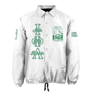 Chaqueta Universitaria Personalizada Iota Phi Lambda para Mujer, Blanca con Letras Griegas Verde Esmeralda, Escudo, Número y Año, Estilo Bomber - Product Image 5