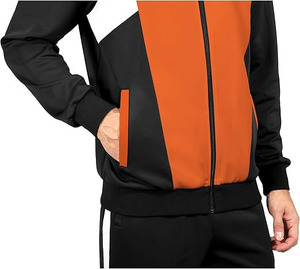 "Men's Color block Tracksuit Orange, Black, and <b>White</b> Full <b>Zip</b> Jacket & Matching Jogger Pants Athletic Warm-<b>Up</b> Set" - Product Image 3