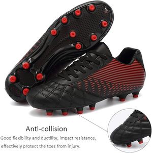 Chaussures de football pour hommes, noires et rouges à rayures, à lacets, avec empeigne synthétique, semelle extérieure en caoutchouc, respirantes, pour sports de plein air - Product Image 6