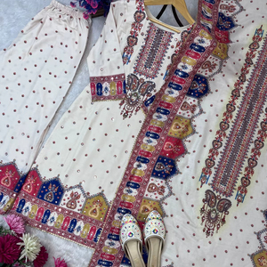 Conjunto Sharara de Maslin, hermoso y elegante, estilo indio-pakistaní, ropa étnica, conjunto Sharara para fiestas y bodas, para mujeres y niñas. - Product Image 1