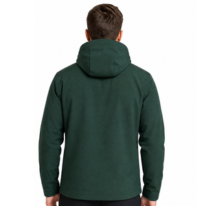 <b>Men's</b> Dark Green Hooded Waterproof Softshell <b>Jacket</b> Stand Collar Full Zip Casual Outdoor Windbreaker Regular Fit Autumn Wear - Product Image 4
