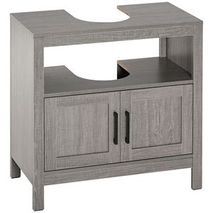 Mobiletto Moderno Grigio Sottolavabo con 2 Ante, Mobiletto a Colonna per Bagno, Scaffale Organizzatore in MDF per Casa, Hotel, Soggiorno, Cucina - Product Image 1
