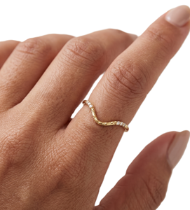 Def Color VS VVS Clarity Round Lab Diamond 14K Solid Gold Promise Ring Curved Chevron <b>Wedding</b> Band Pave Band Stackable Ring - Product Image 5