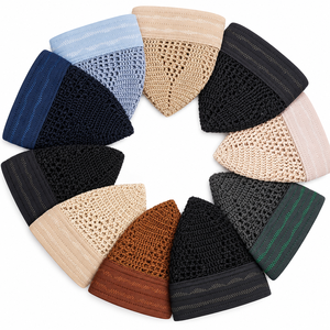 Chapeau de prière musulman pour homme en tissu maillé tricoté à la main, personnalisable, brodé, Kufi Kopiah, 100% coton premium, réglable, uni - Product Image 2