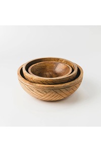 Bol de service jetable en bois écologique personnalisé, en bois d'acacia naturel, fait main, pour salade et fruits, vaisselle rustique pour la cuisine et la maison - Product Image 2