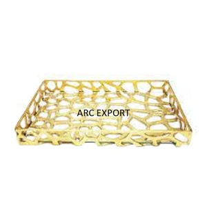<b>Large</b> Modern Decorative Serving <b>Tray</b> Antique Stylish Design Woodware Golden Metal Finish Fancy Ware for Serving - Product Image 1
