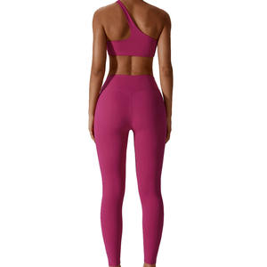 Ensemble de yoga 2 pièces pour femme 2026 : Legging taille haute et haut à manches longues respirant, recyclable, côtelé, effet seconde peau, sans couture - Product Image 4