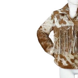 Premium Cowhide Leather Men <b>Fringe</b> <b>Jacket</b> Cow Print Retro Turn Down Collar Stage Wear OEM Wholesale Customization Available - Product Image 6