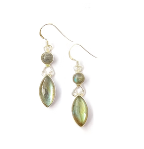 Pendientes Colgantes de Labradorita Natural con Corte Marquesa en Plata de Ley 925 - Joyería Fina Hecha a Mano de Moda para Mujer - Product Image 2