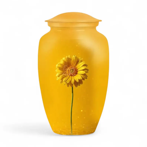 Urna Funeraria de Metal Amarilla con Diseño de Girasol para Adultos, Ataúd Conmemorativo Personalizable, Suministro Funerario Ecológico - Product Image 1