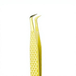 Pince à épiler de précision pour extensions de cils, avec pointe en plasma doré, revêtement en poudre jaune, anti-magnétique et anti-statique, pour volume et pointe. - Product Image 4