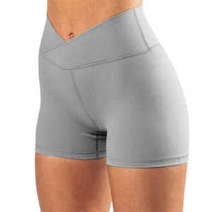 High <b>Waist</b> Solid Color Criss-Cross Shorts Women's Casual Knitted Spandex Cotton Breathable <b>Elastic</b> <b>Waist</b> Short Pants - Product Image 4