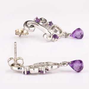 Handmade African Amethyst Engagement Wedding <b>Earrings</b> 925 Sterling Silver Round & Drop Cut <b>Fine</b> Jewelry Wholesale Export India - Product Image 5